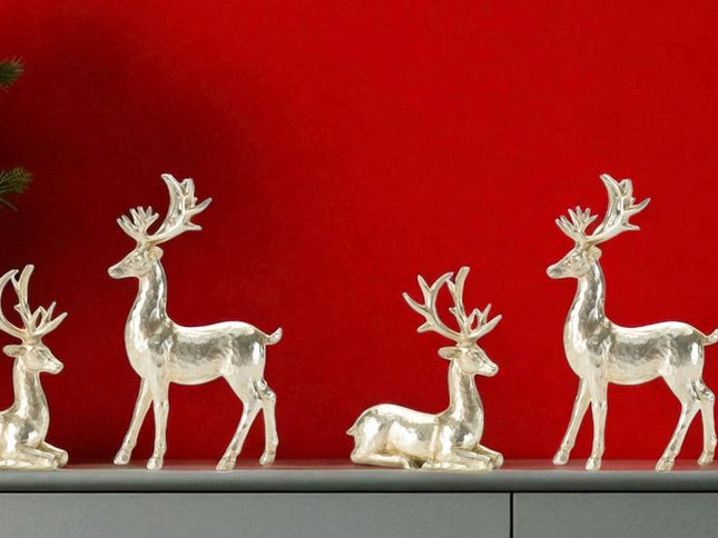 Set of Four Gold Polyresin Deer Christmas Figurine