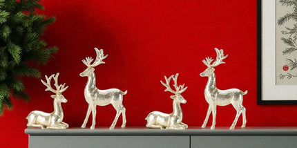 Set of Four Gold Polyresin Deer Christmas Figurine