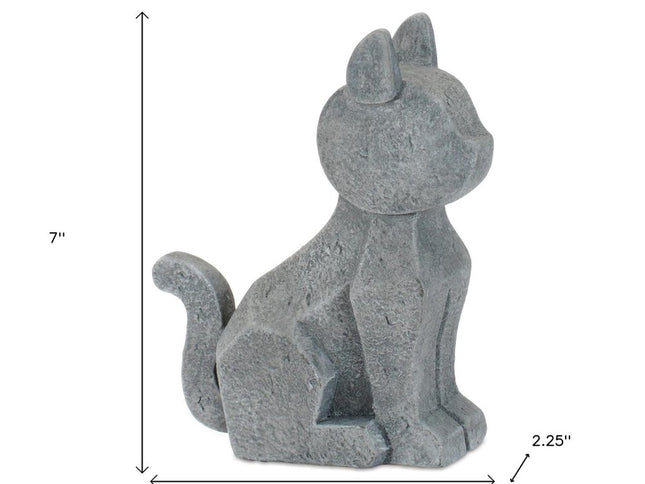 Set of Four Gray Polyresin Cat And Dog Figurines