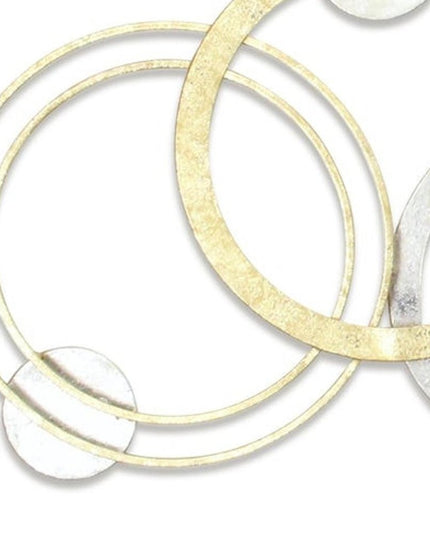 18" X 44" Gold And Silver Geometric Metal Round Discs Hanging Dimensional Sculpture