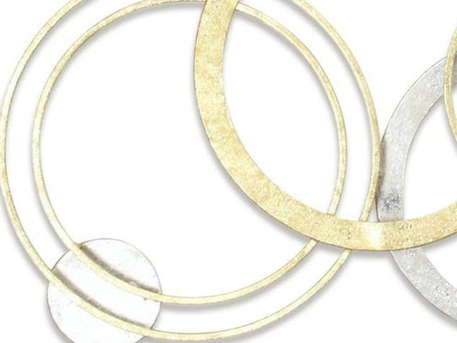 18" X 44" Gold And Silver Geometric Metal Round Discs Hanging Dimensional Sculpture