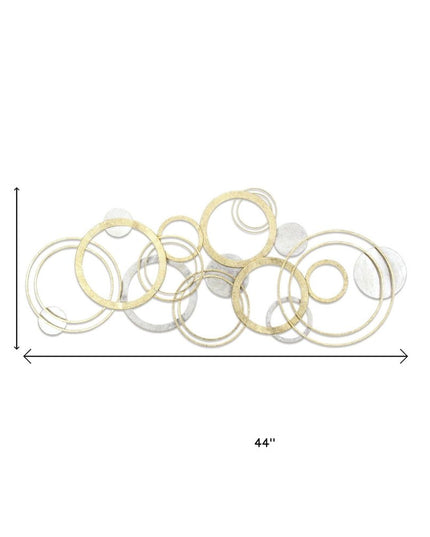 18" X 44" Gold And Silver Geometric Metal Round Discs Hanging Dimensional Sculpture