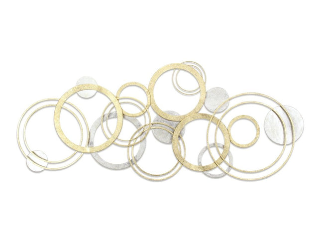 18" X 44" Gold And Silver Geometric Metal Round Discs Hanging Dimensional Sculpture