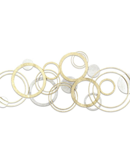 18" X 44" Gold And Silver Geometric Metal Round Discs Hanging Dimensional Sculpture