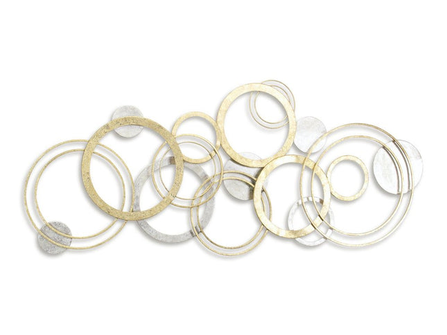 18" X 44" Gold And Silver Geometric Metal Round Discs Hanging Dimensional Sculpture