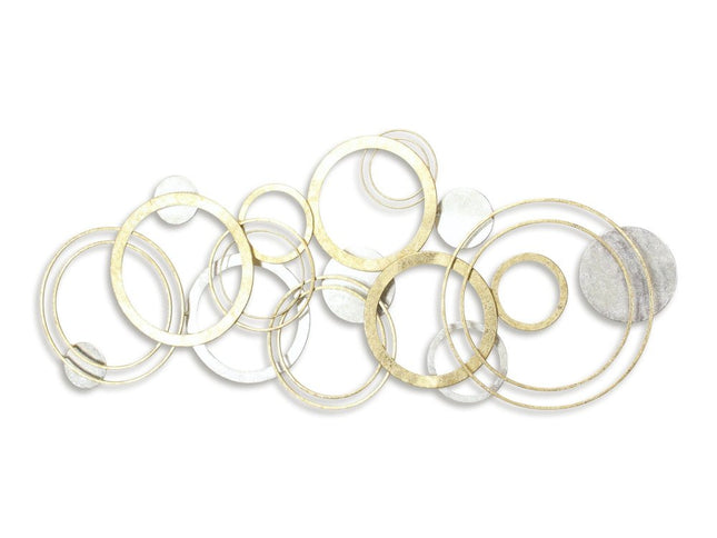 18" X 44" Gold And Silver Geometric Metal Round Discs Hanging Dimensional Sculpture