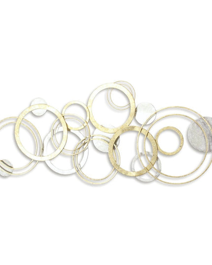 18" X 44" Gold And Silver Geometric Metal Round Discs Hanging Dimensional Sculpture