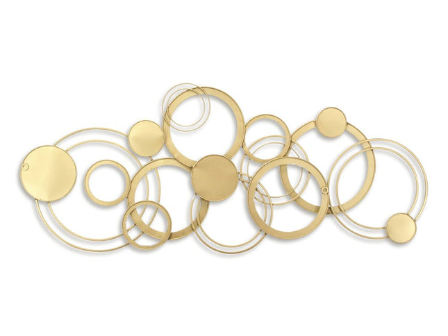 18" X 44" Gold And Silver Geometric Metal Round Discs Hanging Dimensional Sculpture