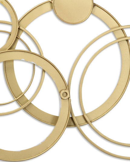 18" X 44" Gold And Silver Geometric Metal Round Discs Hanging Dimensional Sculpture