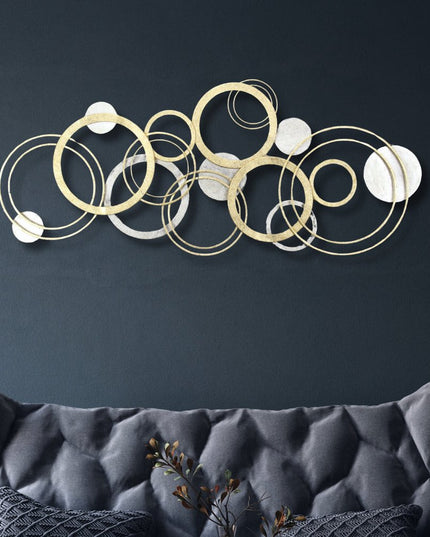 18" X 44" Gold And Silver Geometric Metal Round Discs Hanging Dimensional Sculpture