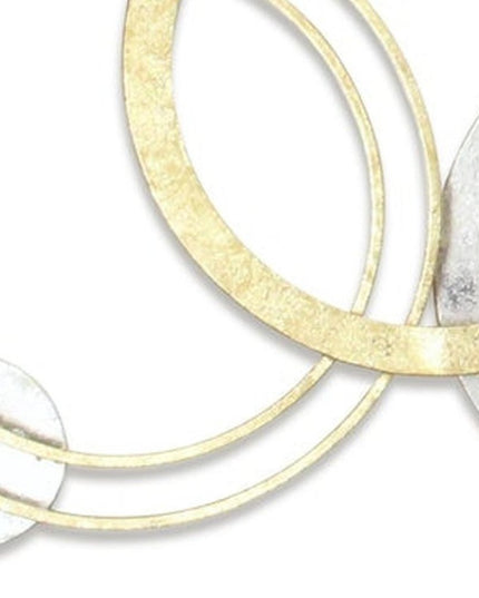 18" X 44" Gold And Silver Geometric Metal Round Discs Hanging Dimensional Sculpture