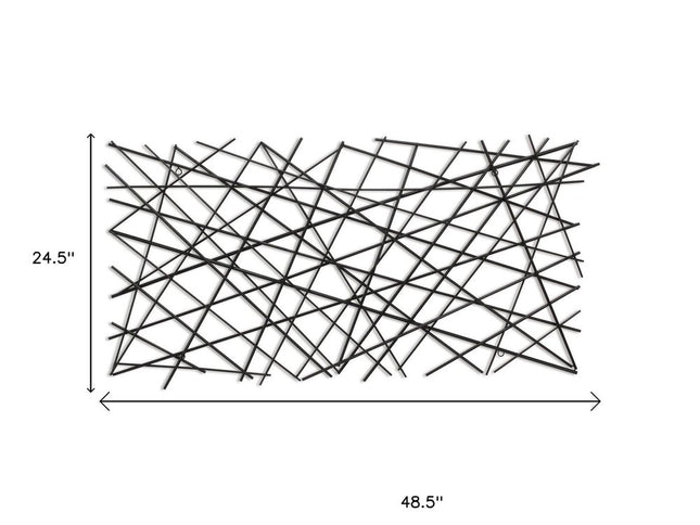 25" X 49" Black Abstract Lines Metal Hanging Dimensional Sculpture
