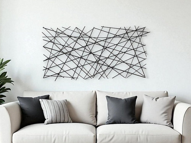 25" X 49" Black Abstract Lines Metal Hanging Dimensional Sculpture