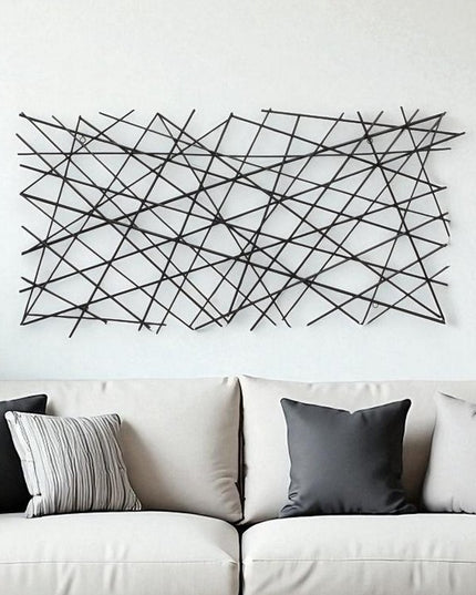 25" X 49" Black Abstract Lines Metal Hanging Dimensional Sculpture