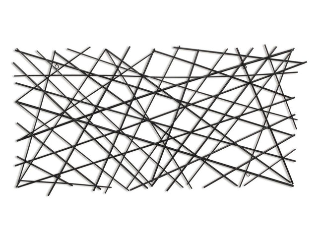 25" X 49" Black Abstract Lines Metal Hanging Dimensional Sculpture