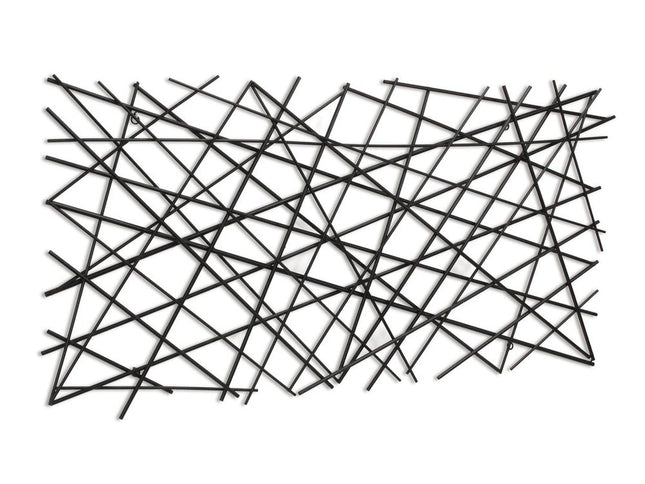 25" X 49" Black Abstract Lines Metal Hanging Dimensional Sculpture