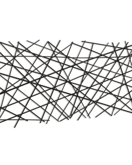 25" X 49" Black Abstract Lines Metal Hanging Dimensional Sculpture