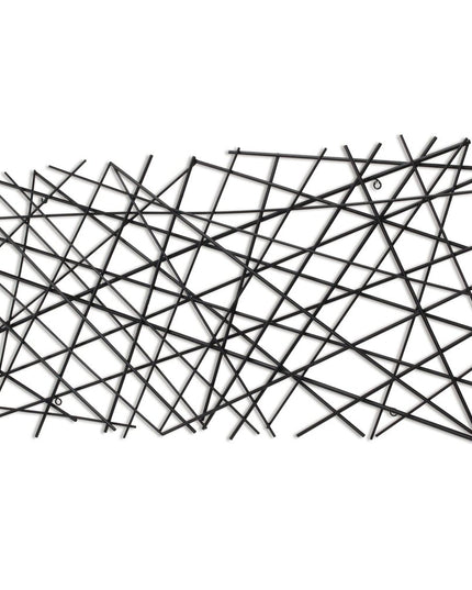 25" X 49" Black Abstract Lines Metal Hanging Dimensional Sculpture