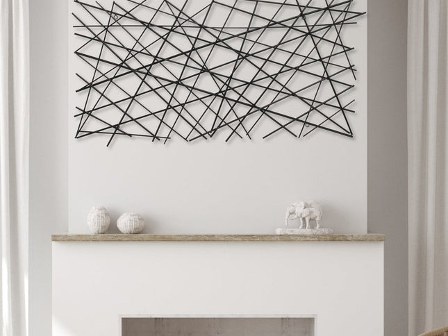 25" X 49" Black Abstract Lines Metal Hanging Dimensional Sculpture