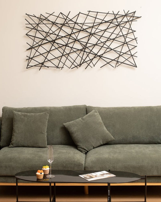 25" X 49" Black Abstract Lines Metal Hanging Dimensional Sculpture