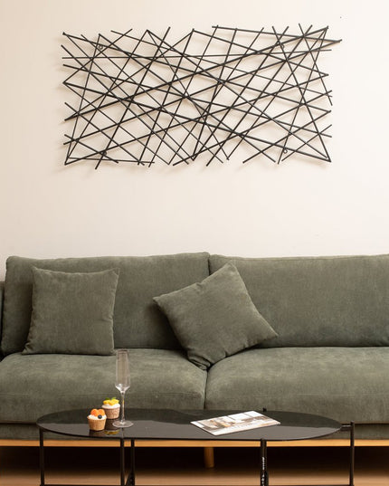 25" X 49" Black Abstract Lines Metal Hanging Dimensional Sculpture