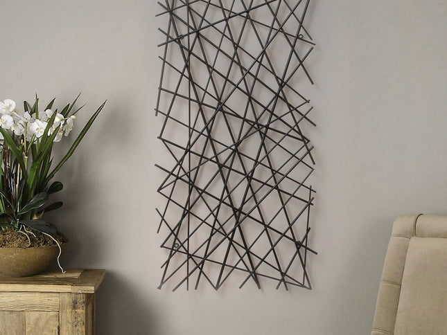 25" X 49" Black Abstract Lines Metal Hanging Dimensional Sculpture