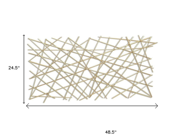 25" X 49" Gold Abstract Lines Metal Hanging Dimensional Sculpture