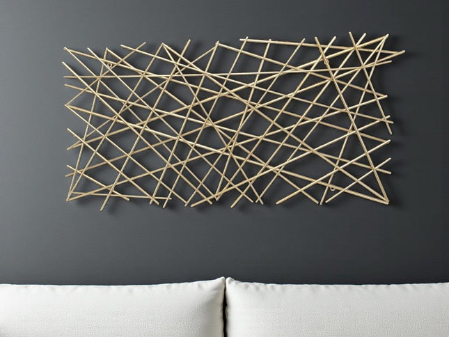 25" X 49" Gold Abstract Lines Metal Hanging Dimensional Sculpture