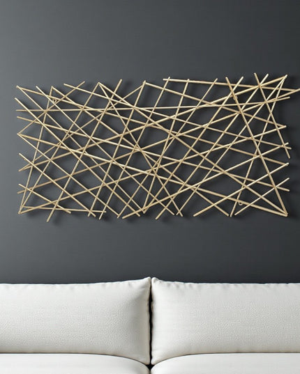 25" X 49" Gold Abstract Lines Metal Hanging Dimensional Sculpture