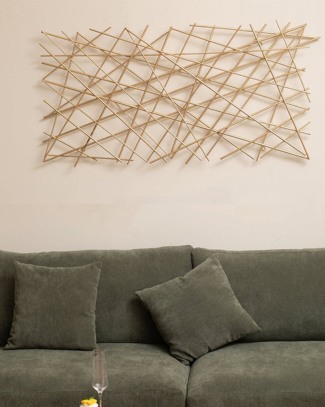 25" X 49" Gold Abstract Lines Metal Hanging Dimensional Sculpture