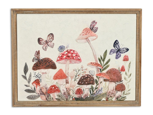 20" X 26" Natural And White Butterflies and Mushrooms Metal Framed Art