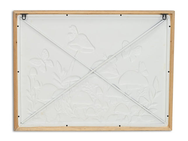 20" X 26" Natural And White Butterflies and Mushrooms Metal Framed Art