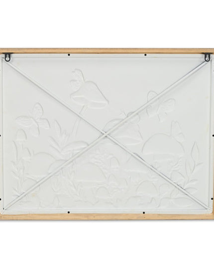20" X 26" Natural And White Butterflies and Mushrooms Metal Framed Art