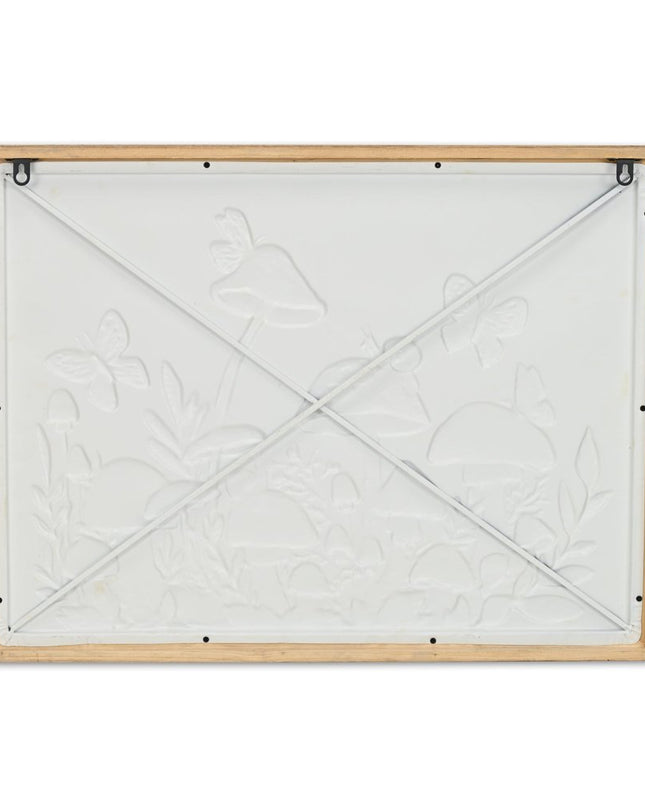 20" X 26" Natural And White Butterflies and Mushrooms Metal Framed Art