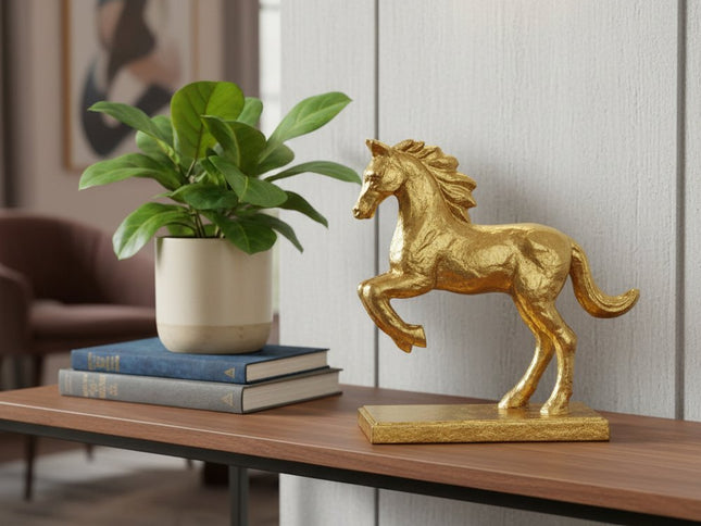 7" Gold Cast Iron Horse Tabletop Sculpture