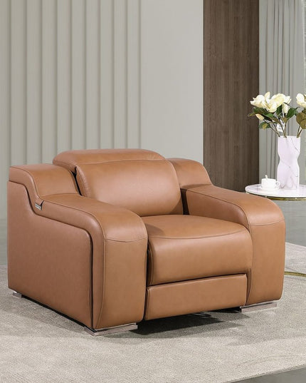41" Chestnut Italian Leather Wall Hugger Recliner With USB