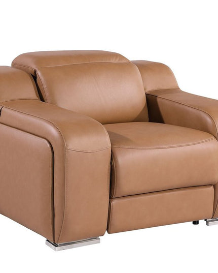 41" Chestnut Italian Leather Wall Hugger Recliner With USB
