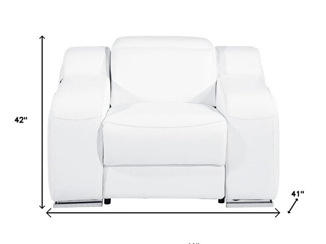 41" White Italian Leather Wall Hugger Recliner With USB