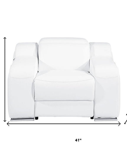 41" White Italian Leather Wall Hugger Recliner With USB