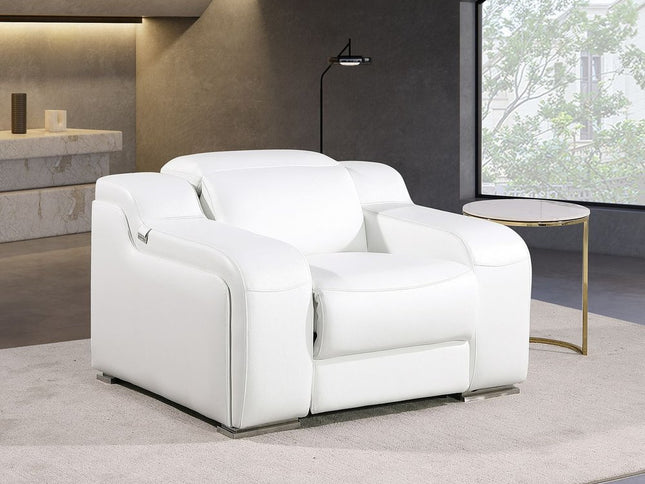 41" White Italian Leather Wall Hugger Recliner With USB
