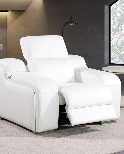 41" White Italian Leather Wall Hugger Recliner With USB