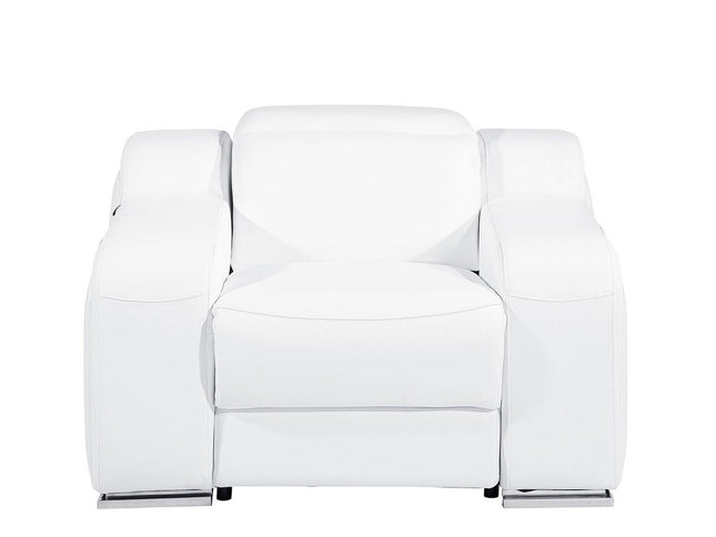 41" White Italian Leather Wall Hugger Recliner With USB