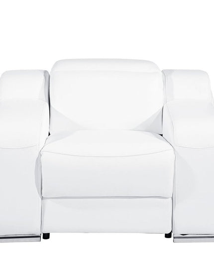 41" White Italian Leather Wall Hugger Recliner With USB