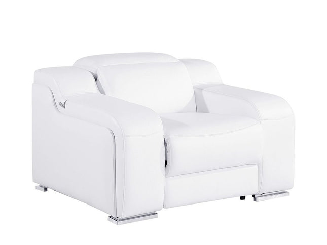41" White Italian Leather Wall Hugger Recliner With USB