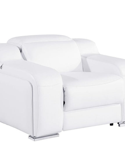 41" White Italian Leather Wall Hugger Recliner With USB