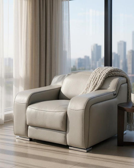 41" Light Gray Italian Leather Wall Hugger Recliner With USB