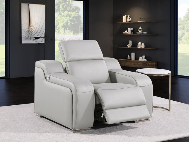 41" Light Gray Italian Leather Wall Hugger Recliner With USB