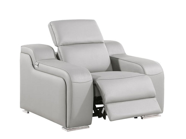41" Light Gray Italian Leather Wall Hugger Recliner With USB
