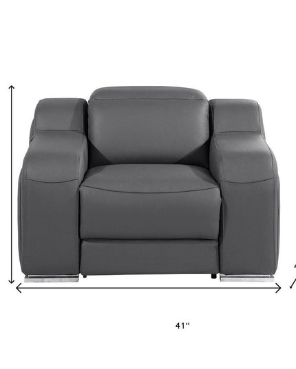 41" Dark Gray Italian Leather Wall Hugger Recliner With USB