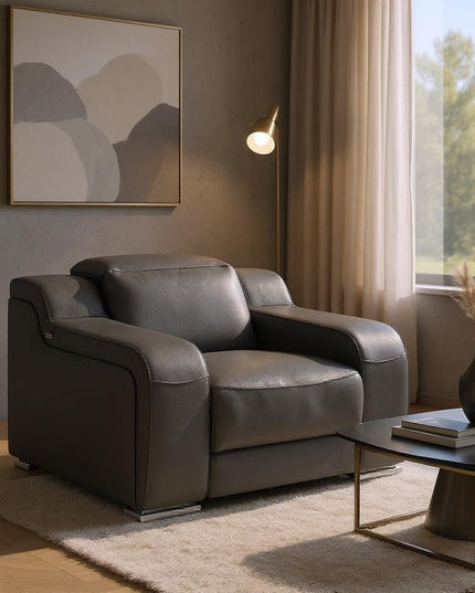 41" Dark Gray Italian Leather Wall Hugger Recliner With USB